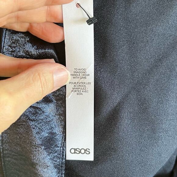 ASOS DESIGN Cowl Neck Mini Dress With Drape Skirt Blue Satin Size 14. NEW - Picture 14 of 15